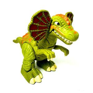 Imaginext Roaring Walking Toy Dilophosaurus Dinosaur Green & Orange Mattel 2006